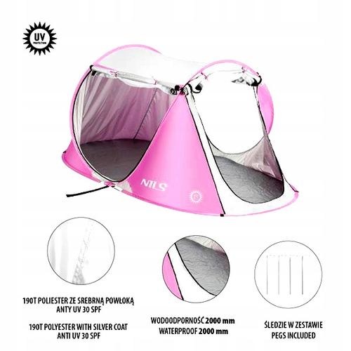 Namiot Plażowy Samorozkładający się dla Dzieci Różowy NILS Lekki POP-UP na Arena.pl