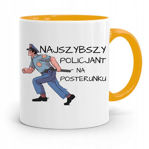 Kubek Żólty Najszybszego Policjanta Policjantki Z Nadrukiem Ze Zdjęciem zdjęcie 1
