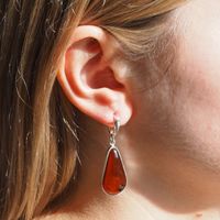 Kolczyki - koniakowy Bursztyn łza i srebro