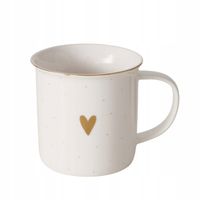 KUBEK PORCELANOWY BIAŁY ZŁOTY RĘCZNIE MALOWANY WZÓR SERCA DILARA 370 ML