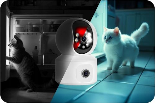 OBROTOWA KAMERA IP WIFI WEWNĘTRZNA NIANIA ELEKTRONICZNA DWA OBIEKTYWY 4MPx na Arena.pl