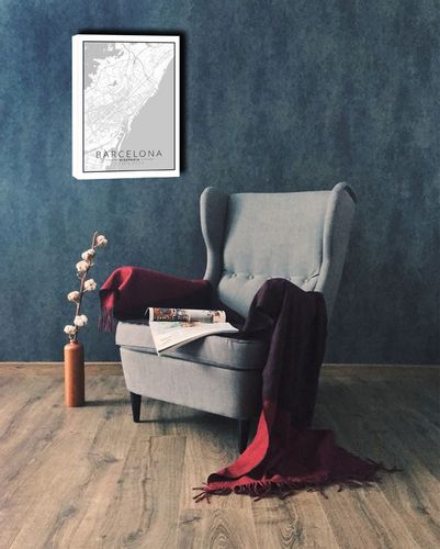 Barcelona mapa czarno biała - obraz na płótnie 90x120 cm na Arena.pl