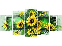 70CM 150CM ZEGAR 5 ELEM SŁONECZNIKI ZIELENI DRUK OBRAZ