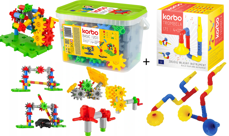 KORBO RUCHOME KLOCKI Basic 120 el + trombele 17 el zdjęcie 1