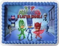 PROSTOKĄTNY OPŁATEK NA TORT A4 20x29CM - PIDŻAMERSI PJMASKS + IMIĘ