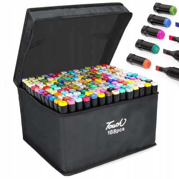 Markery 168 sztuk flamastry pisaki dwustronne alkoholowe precyzyjne + torba zdjęcie 4
