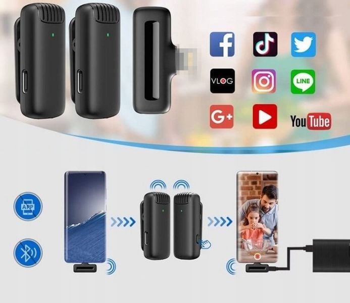 2X MIKROFON KRAWATOWY BEZPRZEWODOWY USB-C + ETUI zdjęcie 2