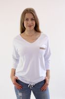 Bluzka z kieszonką ozdobioną cekinami Olena Biała UNI