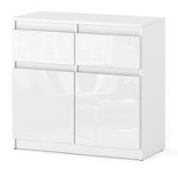 Komoda Biała Połysk 2 Szuflady Oleksa 80cm Pojemna Szafka Salon Sypialnia