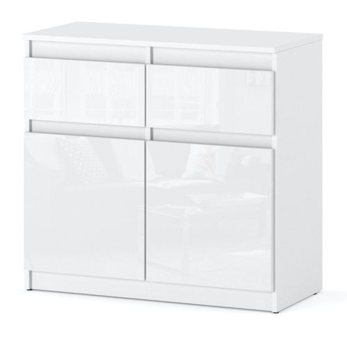 Komoda Biała Połysk 2 Szuflady Oleksa 80cm Pojemna Szafka Salon Sypialnia na Arena.pl