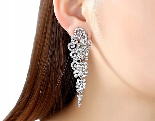 Kolczyki Srebrne Długie Kryształowe Boho Elegancki  B45_Srebrny na Arena.pl