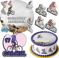 ZESTAW OPŁATEK NA TORT 20CM + 17 POSTACI - ROWERY HOBBY + IMIĘ 15CM 18CM