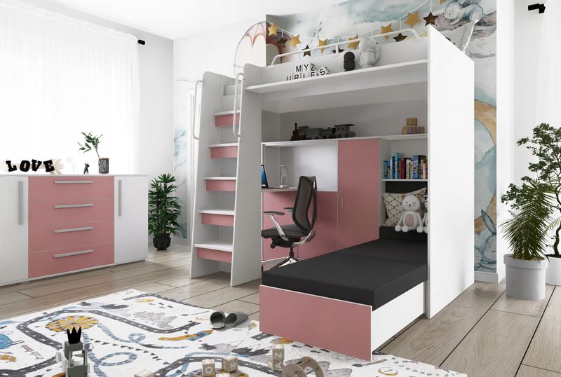 Łóżko piętrowe JSM7 z sofą i biurkiem biały mat + materac Radomenes zdjęcie 12
