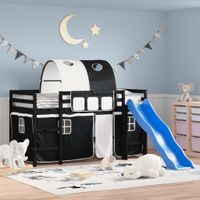 Dziecięce łóżko na antresoli, z tunelem, biało-czarne, 80x200cm