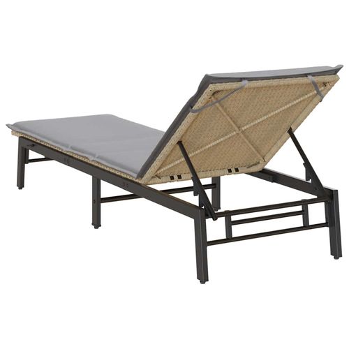 Leżak z poduszką, beżowy, polirattan na Arena.pl