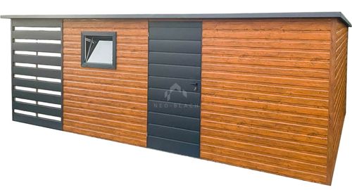 Schowek Domek ogrodowy 5x3,5m + wiata 1,5m drzwi okno Dach spad w tył NB390 na Arena.pl