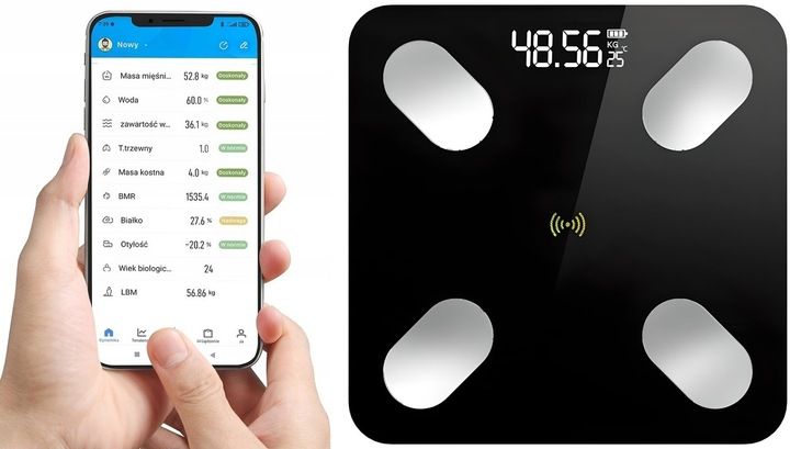 WAGA ŁAZIENKOWA ANALITYCZNA SMART APLIKACJA BLUETOTH SZKŁO + BATERIE GRATIS zdjęcie 7