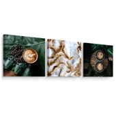 3x Obraz Do Kuchni KAWA Filiżanki Latte Ziarna Liście SET 30cm x 30cm