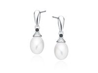 ELEGANCKIE RODOWANE SREBRNE WISZĄCE SREBRNE KOLCZYKI PERŁY CYRKONIE