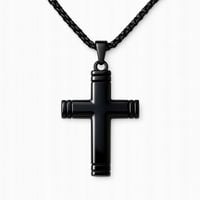 Męski łańcuszek ciemna stal wisiorek duży krzyżyk hipoalergiczny stal 316L