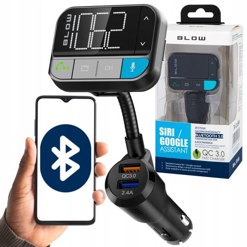 TRANSMITER FM BLUETOOTH 5.0 ZESTAW GŁOŚNOMÓWIĄCY SD QC 3xUSB SIRI/GOOGLE na Arena.pl