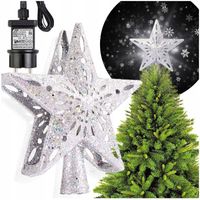 ŚWIECĄCA GWIAZDA OZDOBA NA CHOINKĘ LED Z PROJEKTOREM CZUBEK SREBRNA NA PRĄD