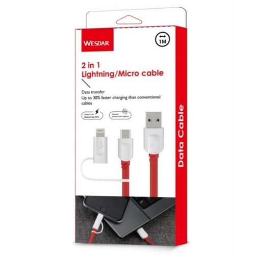 KABEL 2W1 ŁADOWARKA IPHONE LIGHTNING MICRO USB 2.4 na Arena.pl