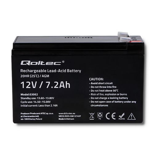 Qoltec Akumulator AGM | 12V | 7.2 Ah | max 108A na Arena.pl
