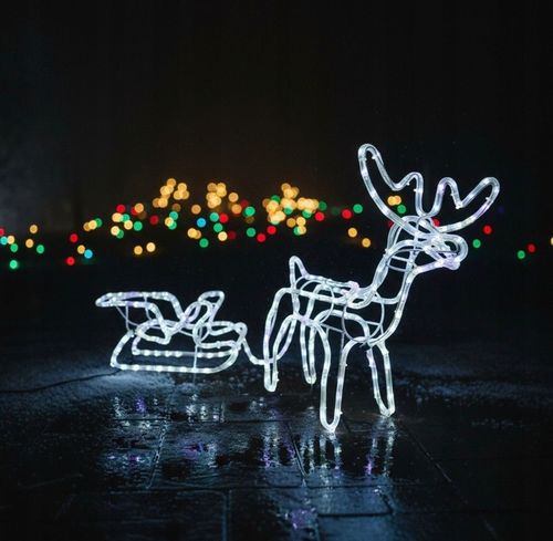 Renifer LED z Saniami na Zewnątrz - Świąteczne Światło FLASH, Biały Zimny na Arena.pl