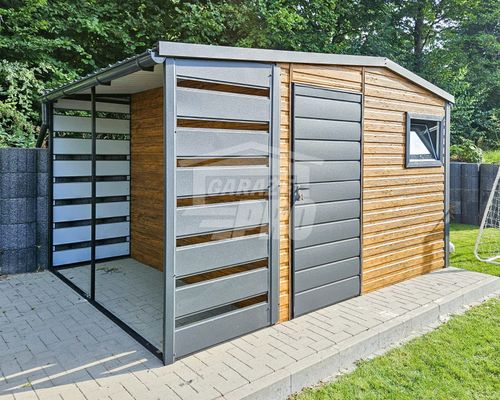 Schowek domek ogrodowy 3x3,5m + wiata 1m drzwi okno rynny dach  GP484 na Arena.pl