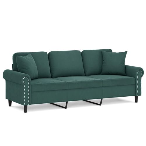 3-osobowa sofa z poduszkami, ciemnozielona, 180 cm, aksamit na Arena.pl