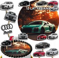 ZESTAW OPŁATEK NA TORT 20CM + TOPPERY PAPIEROWE - AUDI AUTA 15CM 18CM