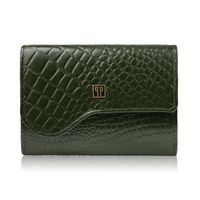portfel damski skórzany mały ciemnozielony croco w orientacji poziomej