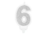 Świeczka urodzinowa cyfra 6 srebrna, 7 cm