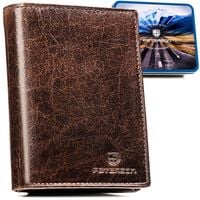 elegancki, skórzany portfel męski w brązowym kolorze bez zapięcia