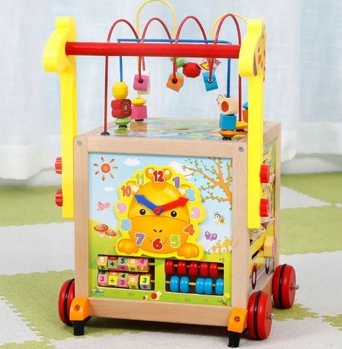 DUŻY DREWNIANY CHODZIK PCHACZ KOSTKA EDUKACYJNA 7w1 MONTESSORI + MULA na Arena.pl