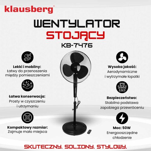 wentylator wiatrak podłogowy klausberg kb-7476 z pilotem na Arena.pl