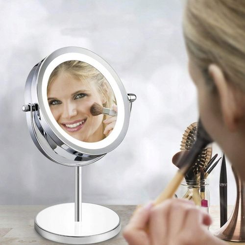 LUSTERKO KOSMETYCZNE DWUSTRONNE 13 cm PODŚWIETLANE LED LUSTRO STOJĄCE na Arena.pl