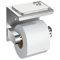 Uchwyt wieszak na papier toaletowy z półką na telefon do łazienki stal