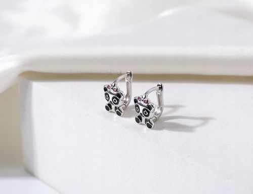 Srebrne kolczyki dla dziewczynki dzieci pandy srebro próba 925 na Arena.pl