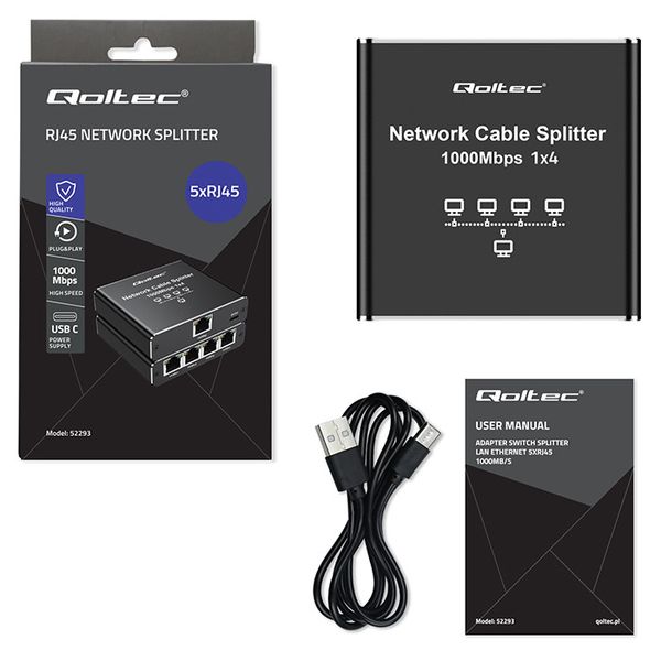 Qoltec Splitter Ethernet 1x4 RJ45 1000Mb/s USB-C zdjęcie 14