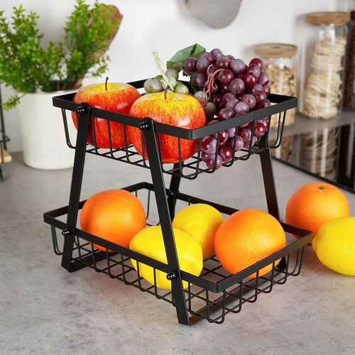 Koszyk DWUPOZIOMOWY 2 piętrowy na owoce warzywa metalowy czarny patera na Arena.pl