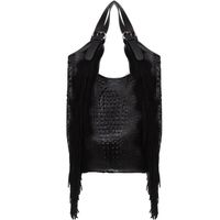 VERA PELLE torebka zamszowa worek shopper z frędzlami V489 czarna