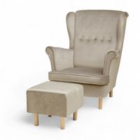 Beżowy Fotel Uszak + Podnóżek + Poduszka GRATIS