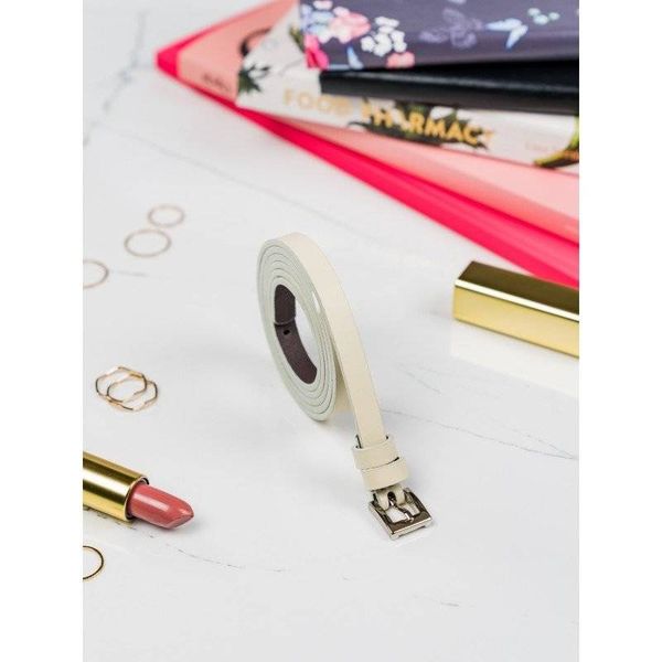 Klasyczny, wąski pasek damski ze srebrną, metalową klamerką 105cm ecru zdjęcie 2