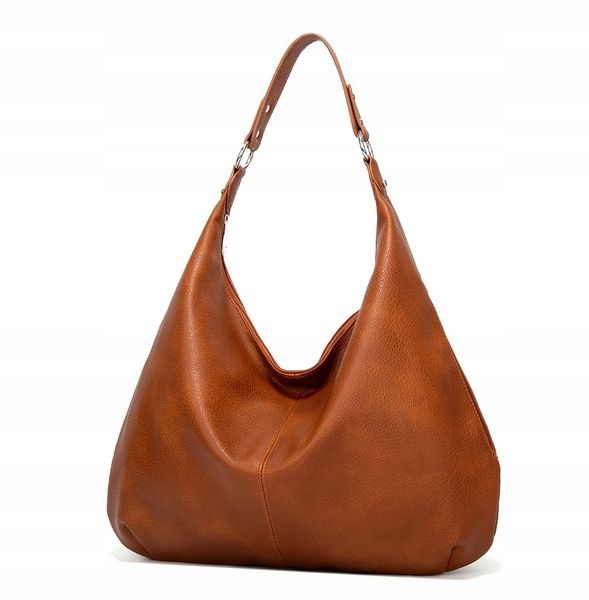 Damska Torebka Skórzana Brązowa Worek Pojemna A4 zdjęcie 12