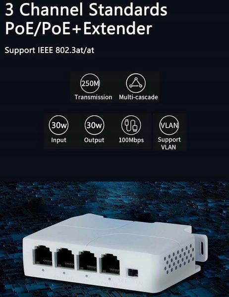 EXTENDER / SWITCH POE 4-PORTOWY 1Poe IN, 3xPoe OUT zdjęcie 5