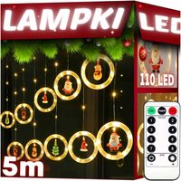 KURTYNA ŚWIETLNA GIRLANDA ŚWIĄTECZNA NA OKNO 110LED SOPLE USB 5M PILOT