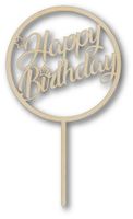 Topper na tort - Happy Birthday - koło - kolor drewna