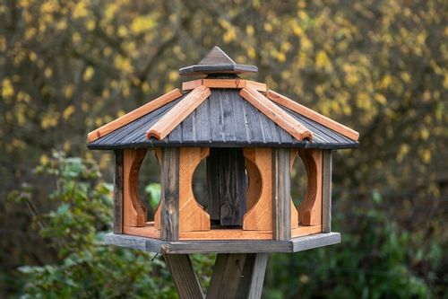 Duży Karmnik dla ptaków do stojaka drewno z wsypem KW62 antracyt-tik PL na Arena.pl